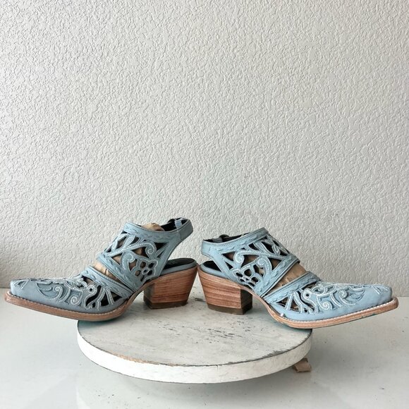 Lane Robin Mule Blue Cowboy Boots Womens 8 Cowgirl Western Leather Short Ankle - Picture 7 of 13